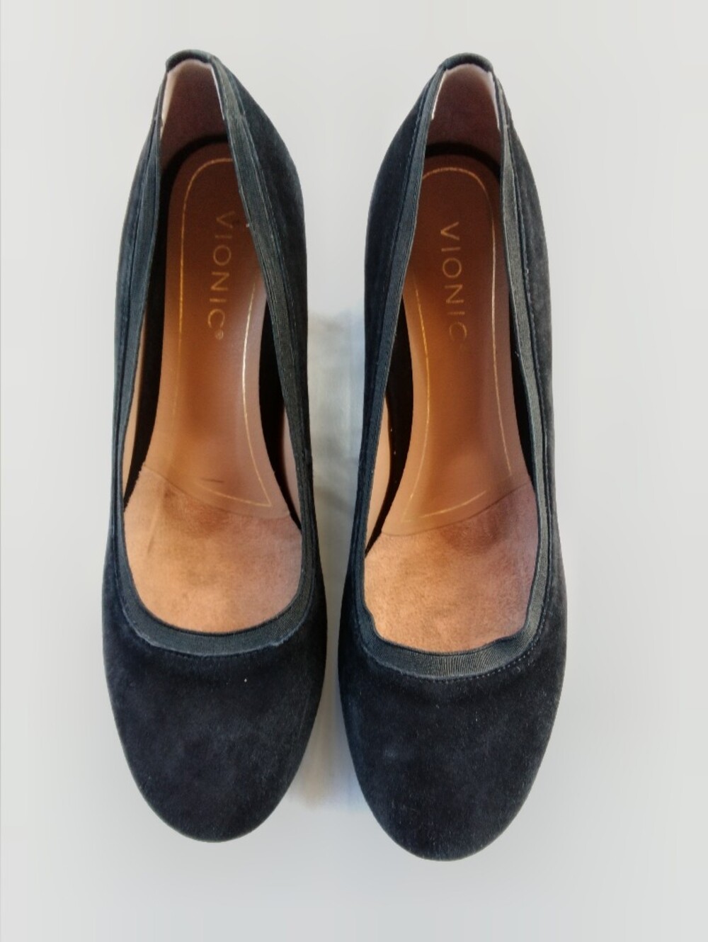 Vionic Natalie Tortoise Heel Shoes Black Suede Pumps Womens Size 8.5
